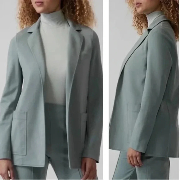 Athleta Eastbound Ponte Stretch Knit Open Front Blazer Jacket Sage Green Size 10 - Picture 1 of 10